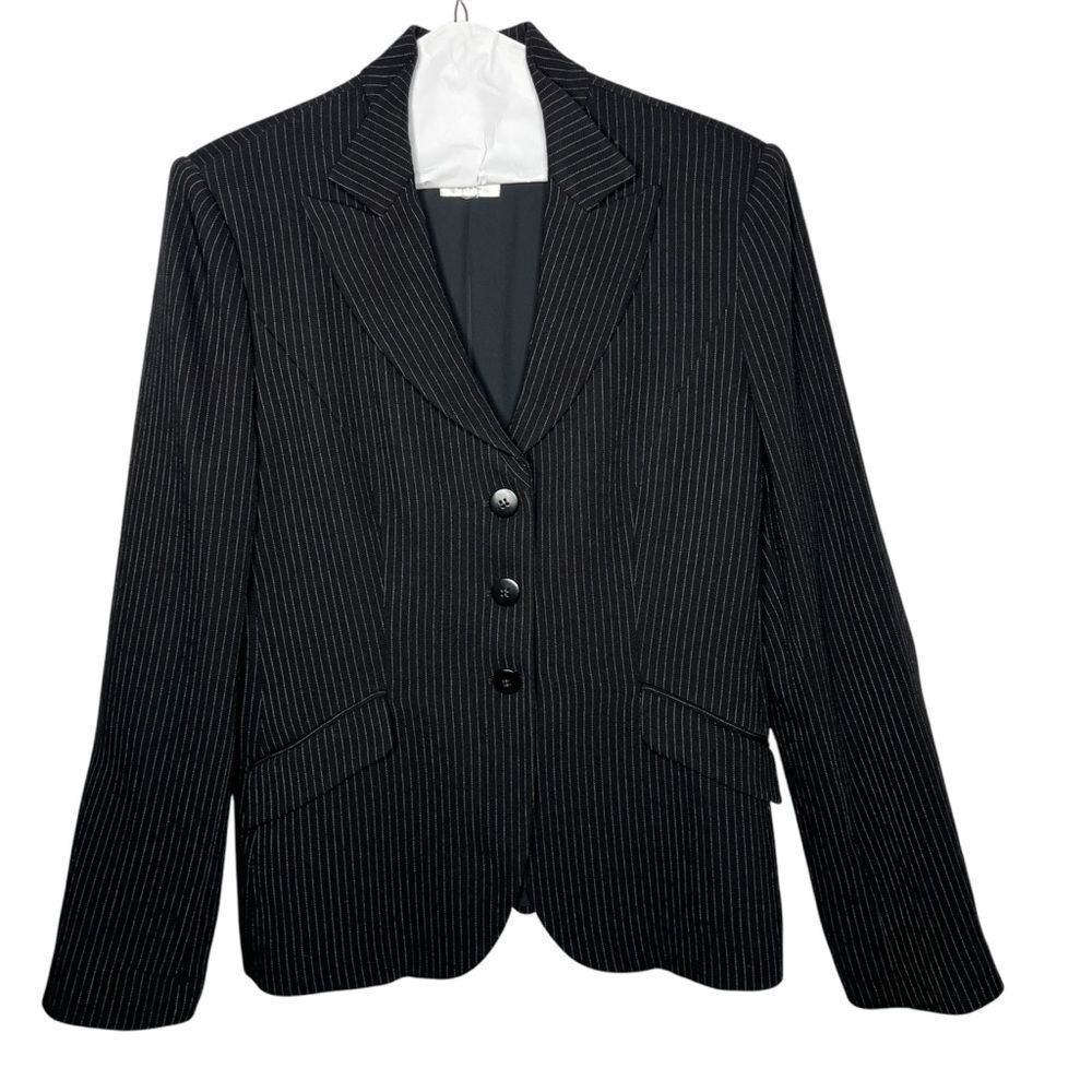 Armani Collezioni Structured Black Pinstripe Black/White Blazer Women Jacket Sz